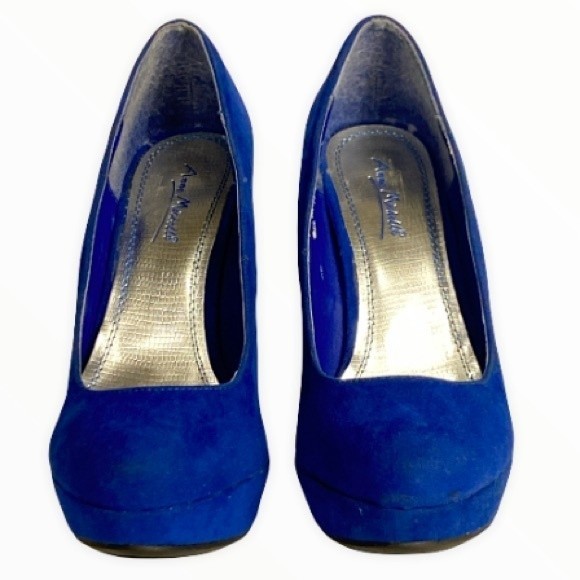 Vintage Anne Michelle Heels stiletto 5" Faux suede Royal Blue size 8.5 - Picture 3 of 15